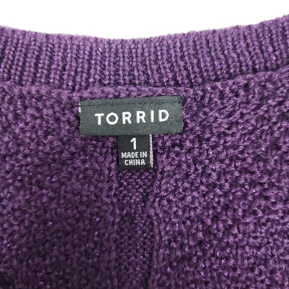 Torrid Womens V-Neck Cable Knit Sweater Size 1 Purple - Picture 2 of 8